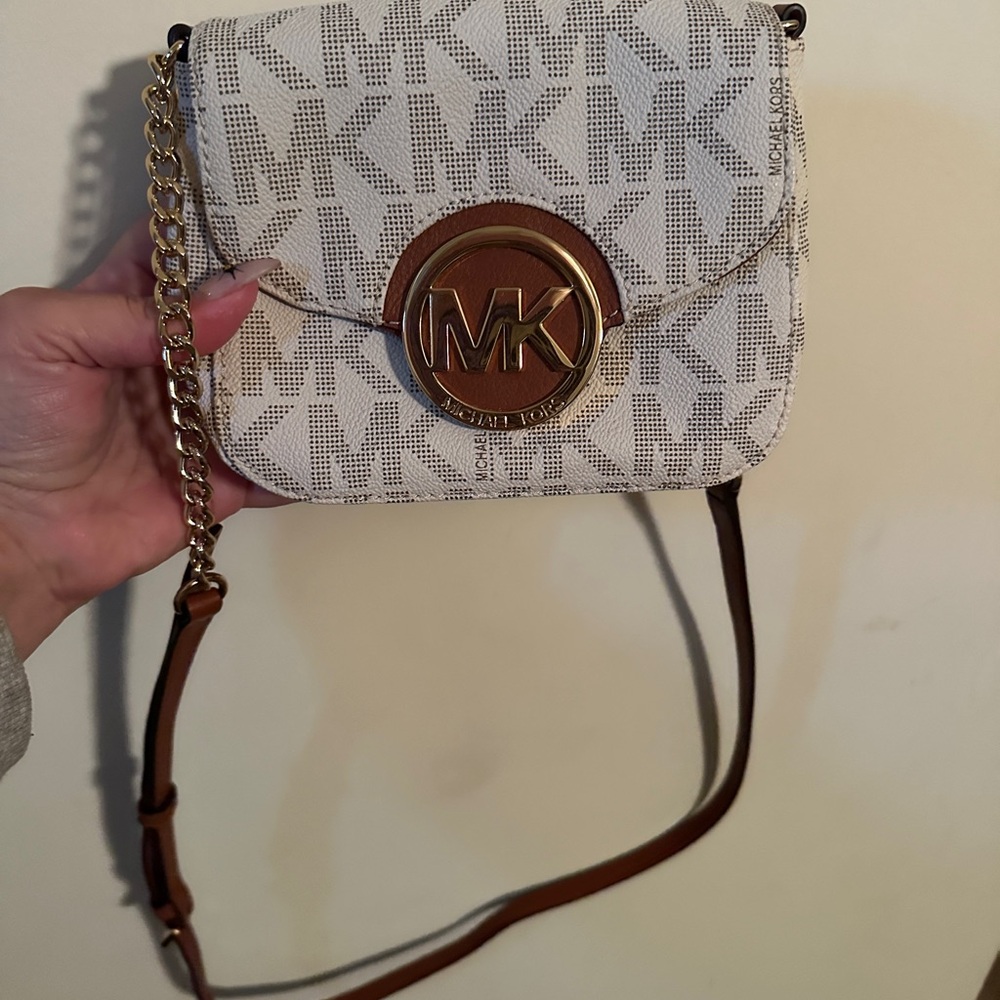 Michael Kors Cream and Brown Crossbody Bag